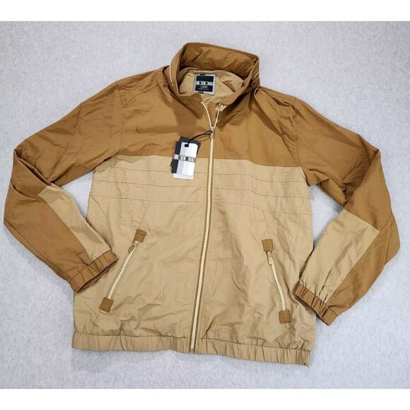 Decibel‎ Jacket Mens Large Windbreaker Light nylon Coat Stow Hood Colorblock - Picture 1 of 16